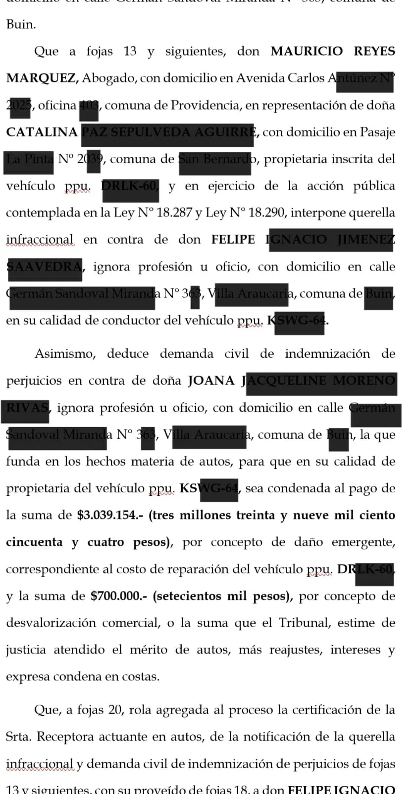 Sentencia: indemnización por reparación y desvalorización del vehículo (Caso 1) – Reyes & Cía.