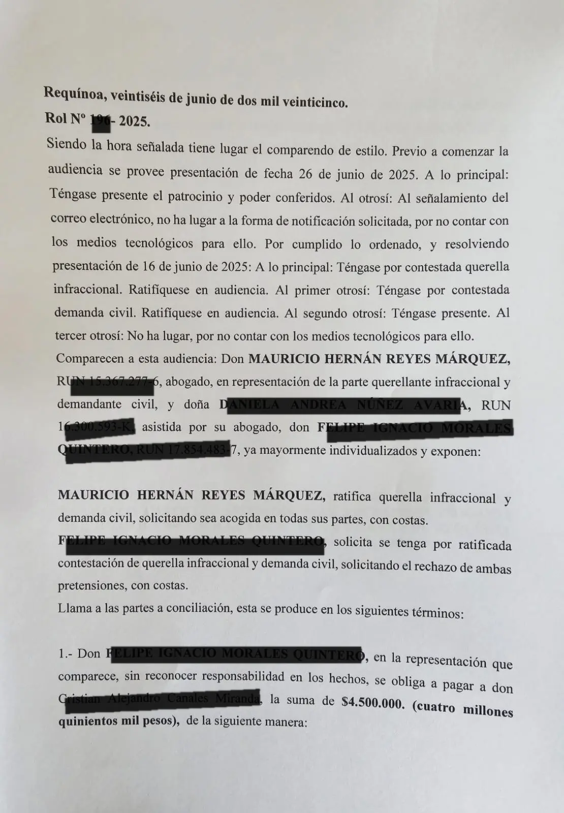 Acta de audiencia: avenimiento con pago a favor del cliente (Caso 4) – Reyes & Cía.