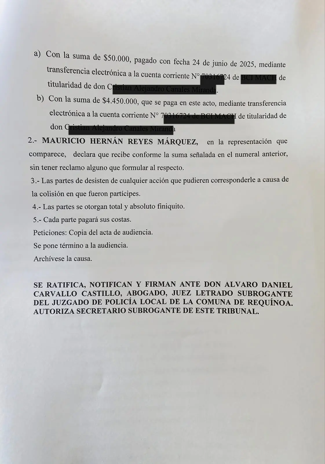 Acta de audiencia: acuerdo por $4.500.000 (Caso 4) – Reyes & Cía.