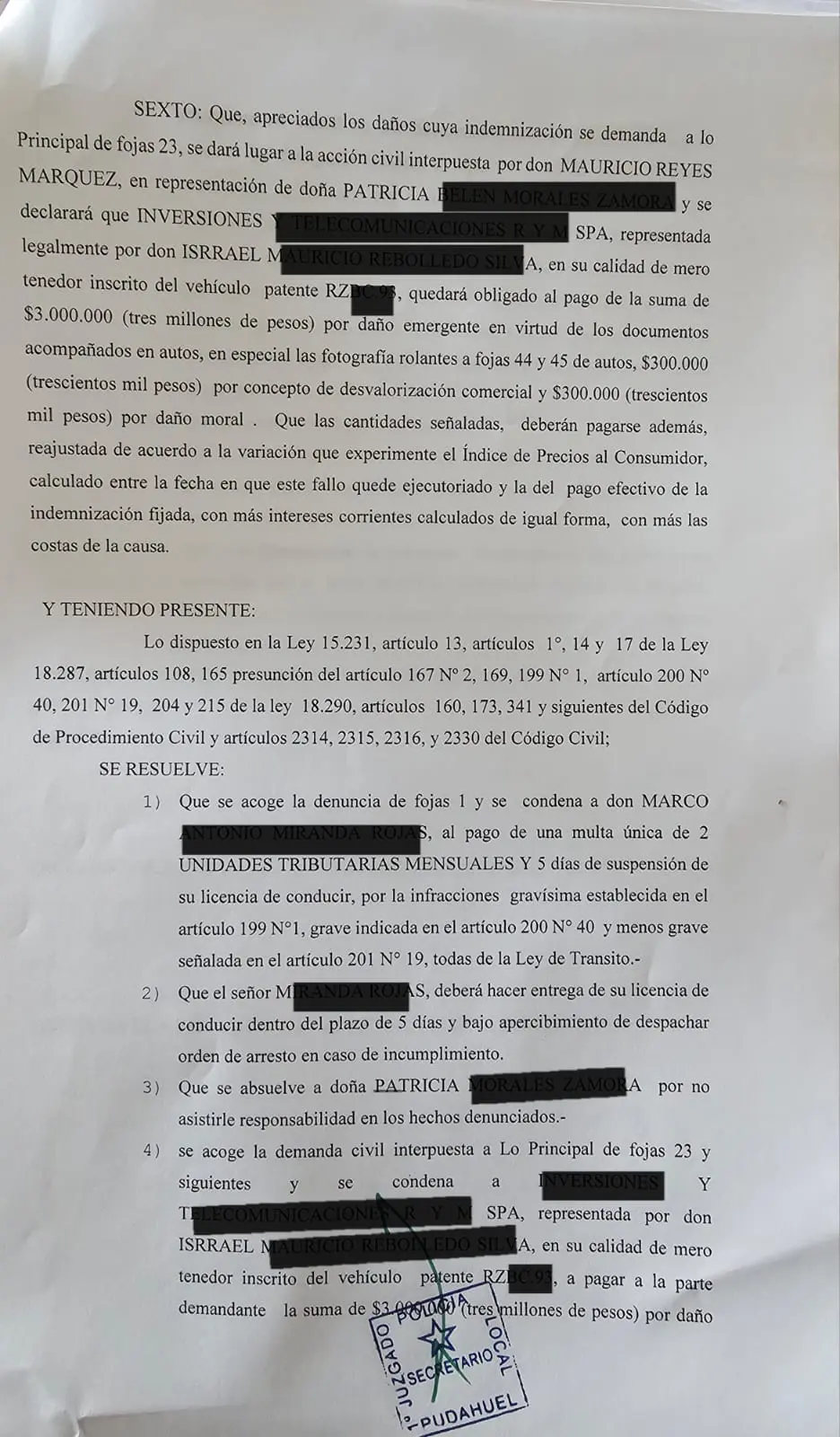 Sentencia: reparación, desvalorización del vehículo y costas a favor del cliente (Caso 3) – Reyes & Cía.
